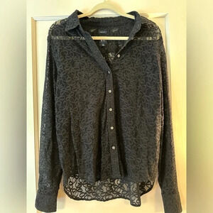 GAP Perfect Shirt Black Lace Button-Up Blouse - Size Medium NWOT